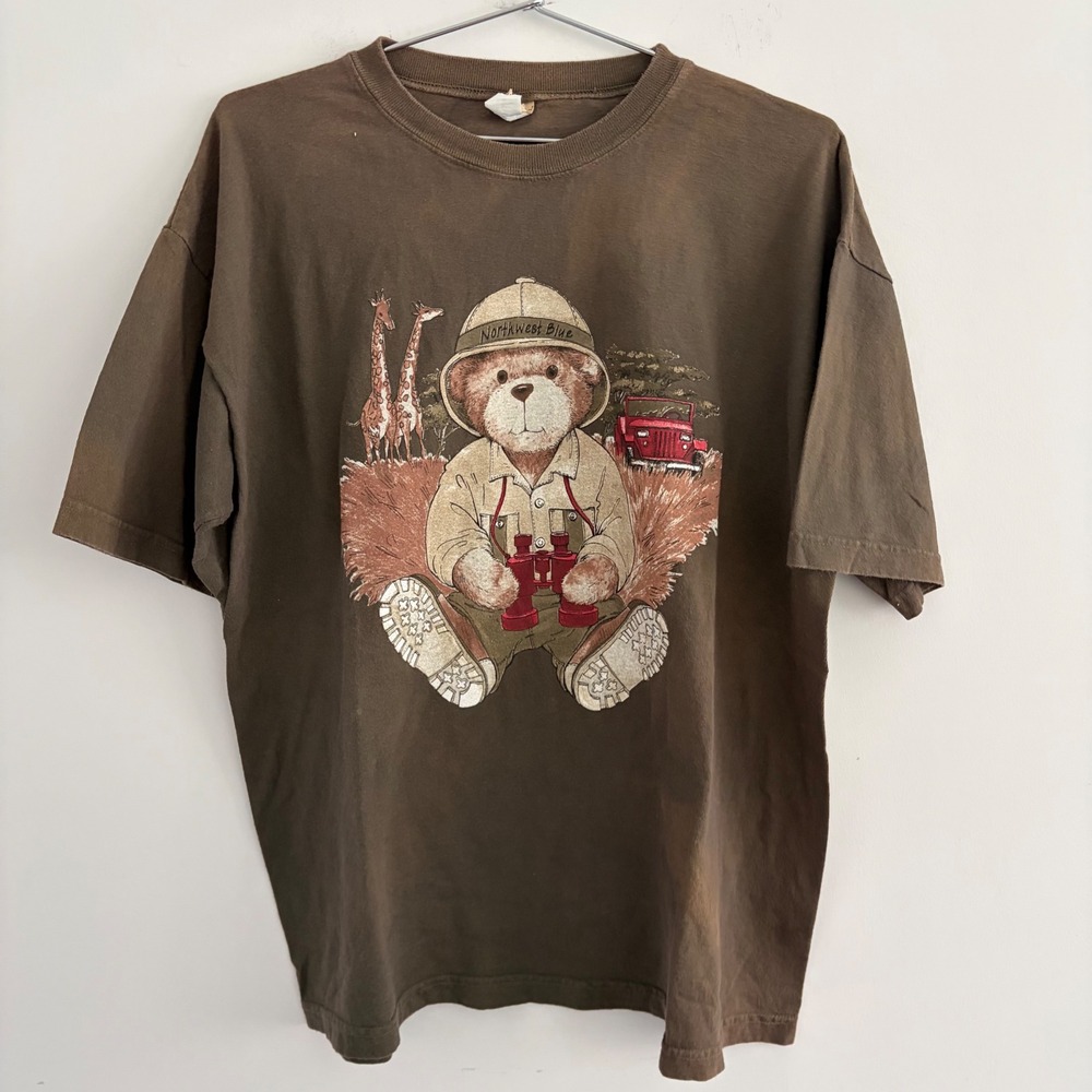 Northwest Blue Safari Adventure Bear T Shirt Brown Mens XL